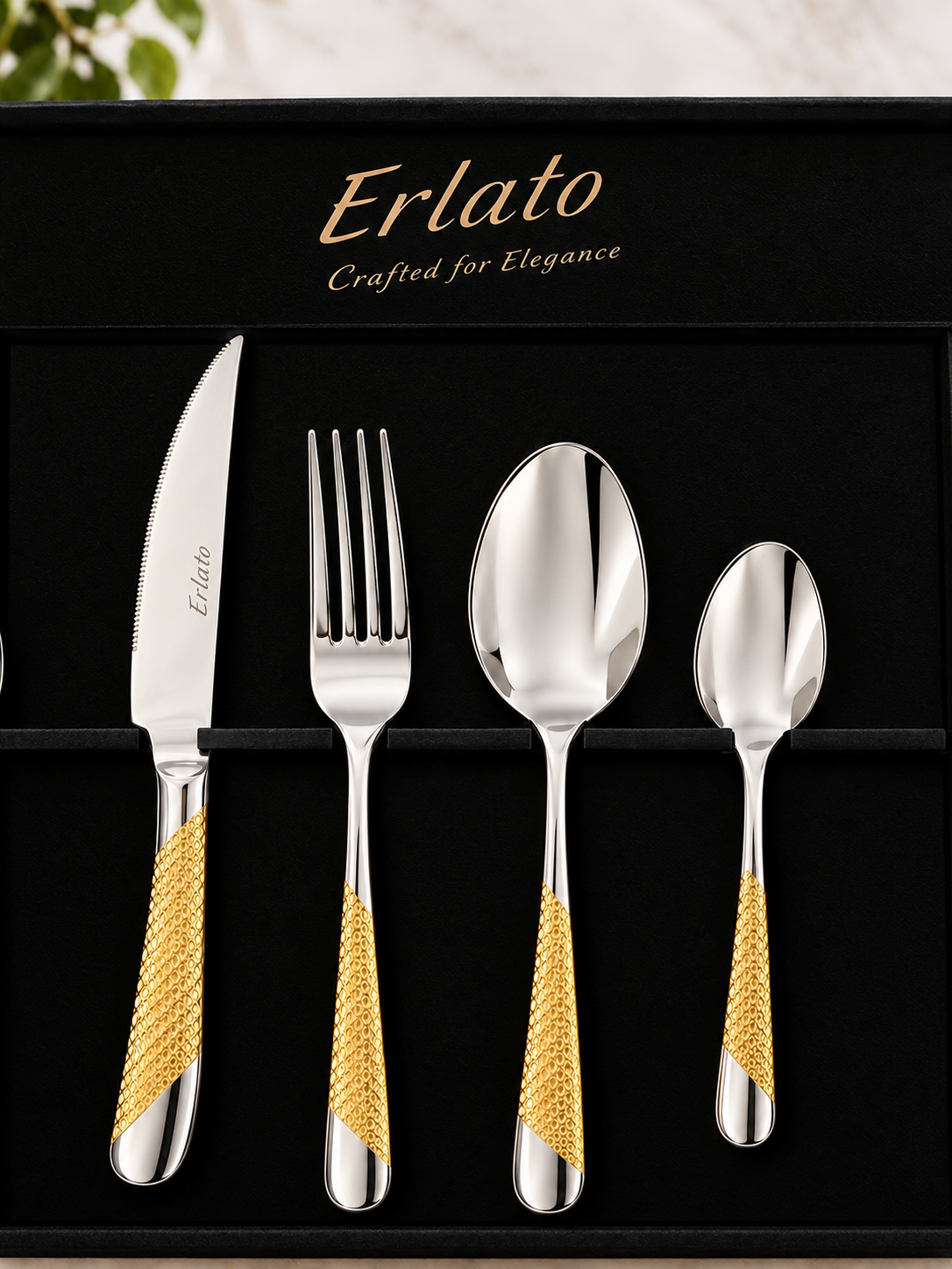 Erlato Semi Gold Luxury Cutlery Set | Gold & Steel Elegance