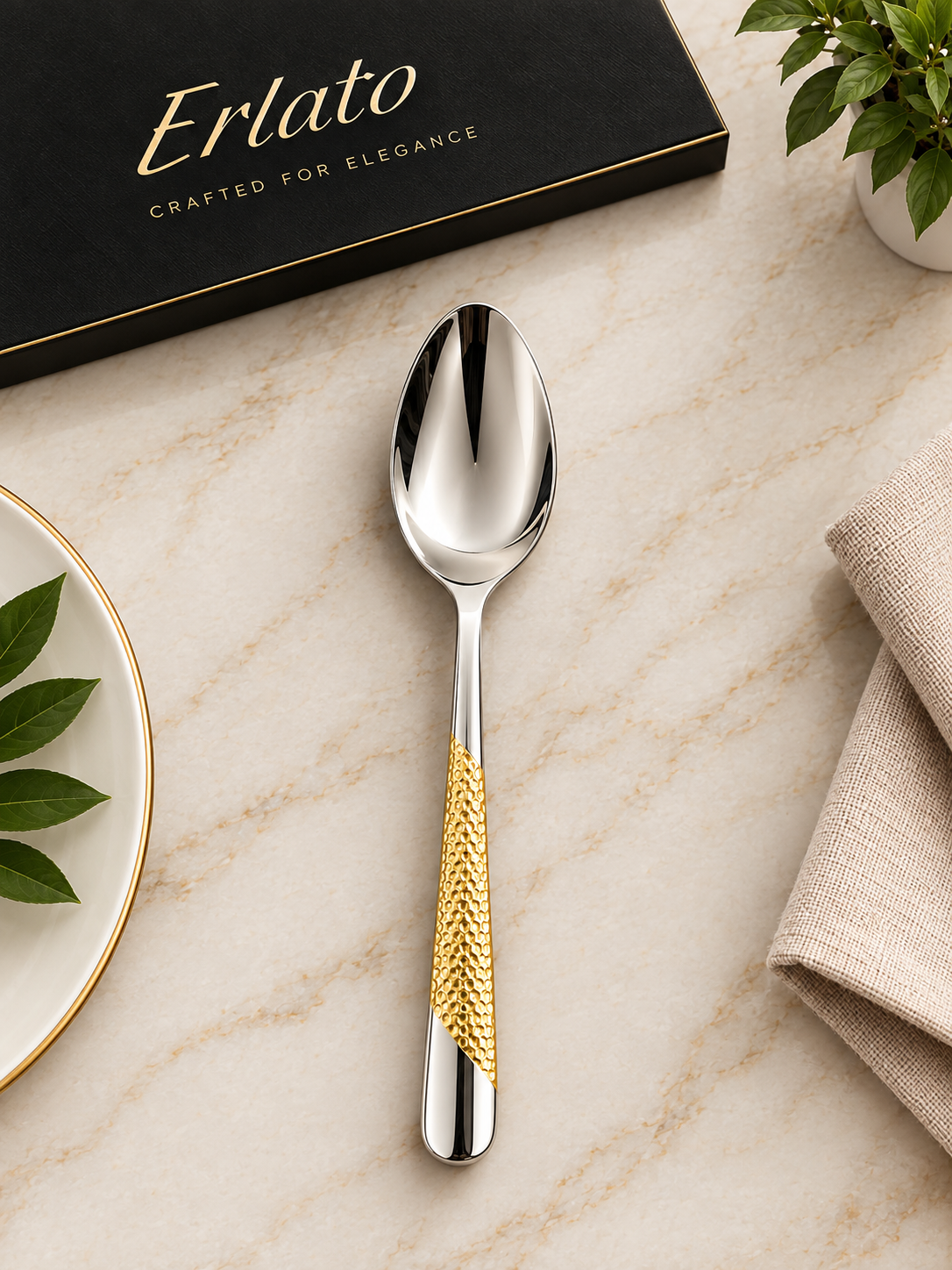 Erlato Semi Gold Luxury Cutlery Set | Gold & Steel Elegance