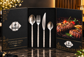Silver diamond-handle 4-piece stainless steel cutlery set in a black luxury gift box
