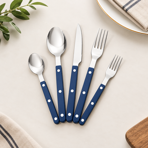 Blue Handle Stainless Steel Cutlery Set – 5 Piece