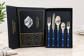5-piece blue handle stainless steel cutlery set in a black luxury gift box