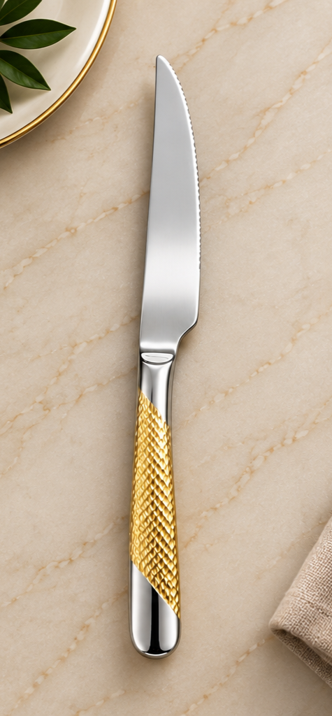 Erlato Semi Gold Luxury Cutlery Set | Gold & Steel Elegance